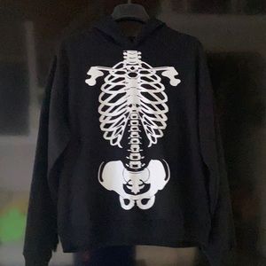 BLACK SKELETON SKULL HOODIE SWEATSHIRT